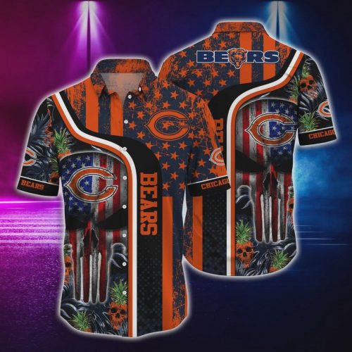 Chicago Bears NFL US FLag Skull Tropical Hawaiian Shirt Gift for Men and Women