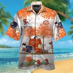 Chicago Bears Snoopy Autumn Short Sleeve Button Up Tropical Aloha 3D Button Hawaiian Shirt Gift for Men Dad Father Set for Men Women Kids
