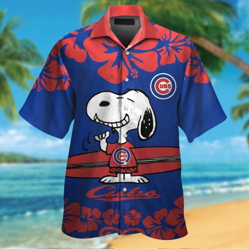 Chicago Cubs Snoopy Short Sleeve Button Up Tropical Aloha 3D Button Hawaiian Shirt Gift for Men Dad Father Set for Men Women Kids
