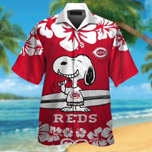 Cincinnati Reds Snoopy Short Sleeve Button Up Tropical Aloha 3D Button Hawaiian Shirt Gift for Men Dad Father Set for Men Women Kids