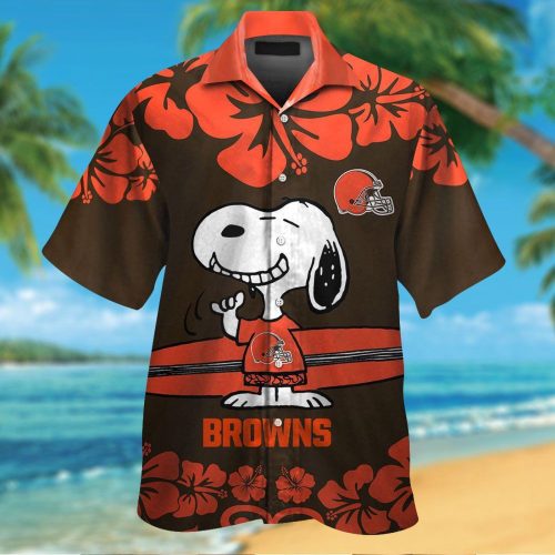 Cleveland Browns & Snoopy 3D Button Hawaiian Shirt Gift for Men Dad Father #3