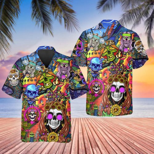 Color Water Happy Summer Skull Hawaiian Shirt Skull & Viking 3D  Clothing