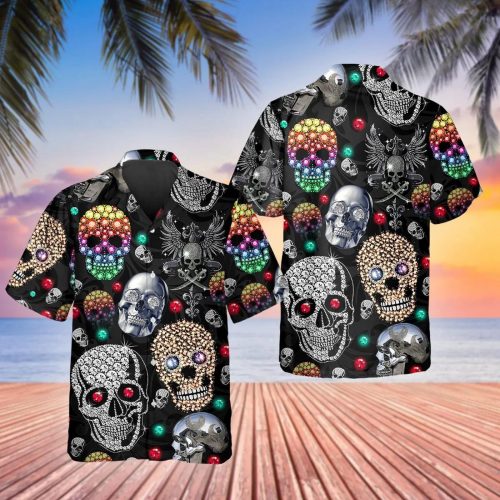 Colorful Diamond Skull Hawaiian Shirt Skull & Viking 3D  Clothing Skull Aloha Shirt