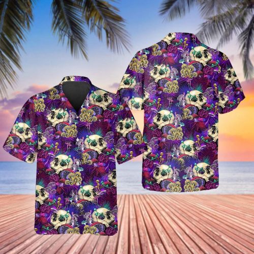 Colorful Mushroom Skull Hawaiian Shirt Skull & Viking 3D  Clothing Skull Aloha Shirt