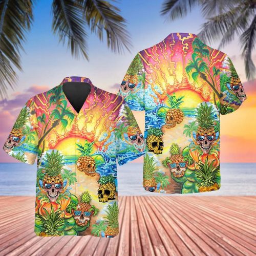 Colorful Pineapple Skull Hawaiian Shirt Skull & Viking 3D  Clothing