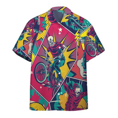Comic Style Skull Riding Hawaiian Shirt Aloha Summer Gift For Men Women Skull Aloha Shirt