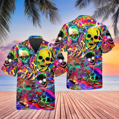 Crazy Neon Skull Hawaiian Shirt Skull & Viking 3D  Clothing Skull Aloha Shirt