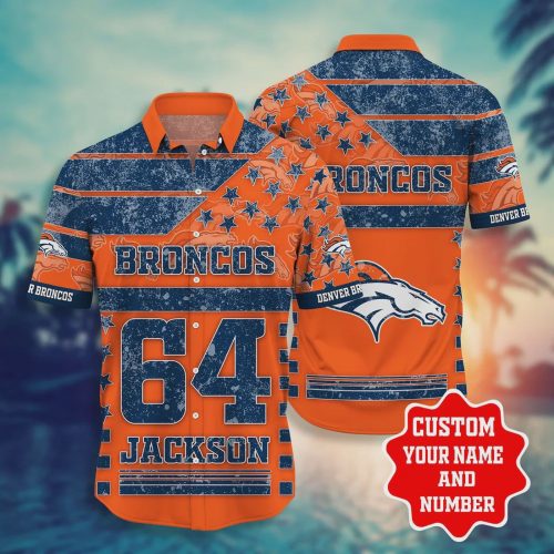 Custom Denver Broncos NFL US Flag Pattern Hawaiian Shirt Gift for Men and Women