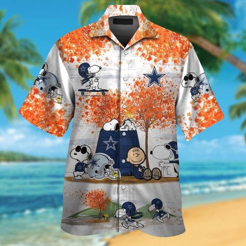 Dallas Cowboys Snoopy Autumn Short Sleeve Button Up Tropical Aloha 3D Button Hawaiian Shirt Gift for Men Dad Father Set for Men Women Kids