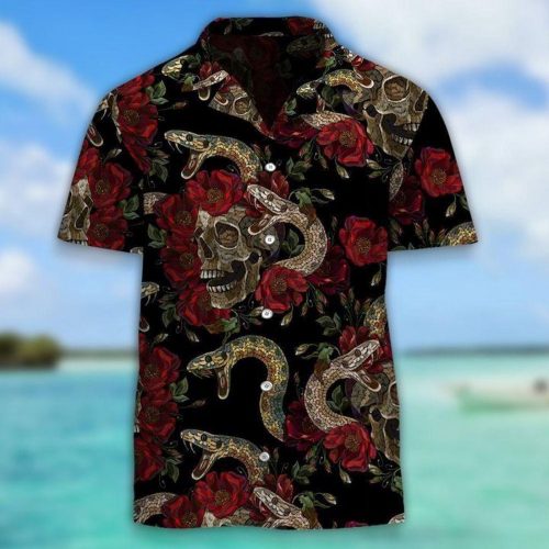 Dark Skull Snake And Roses Aloha Hawaiian Shirt Summer Gift
