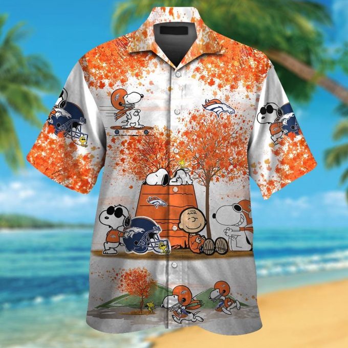 Denver Broncos Snoopy Autumn Short Sleeve Button Up Tropical Aloha 3D Button Hawaiian Shirt Gift for Men Dad Father Set for Men Women Kids