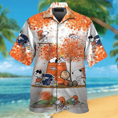 Denver Broncos Snoopy Autumn Short Sleeve Button Up Tropical Aloha 3D Button Hawaiian Shirt Gift for Men Dad Father Set for Men Women Kids