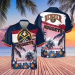 Denver Nuggets Beach Pattern Colorful Print 3D Button 3D Button Hawaiian Shirt Gift for Men Dad Father Gift for Men Dad Father