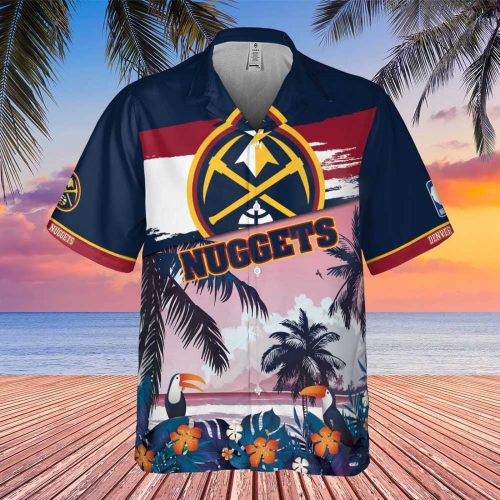 Denver Nuggets Beach Pattern Colorful Print 3D Button 3D Button Hawaiian Shirt Gift for Men Dad Father Gift for Men Dad Father