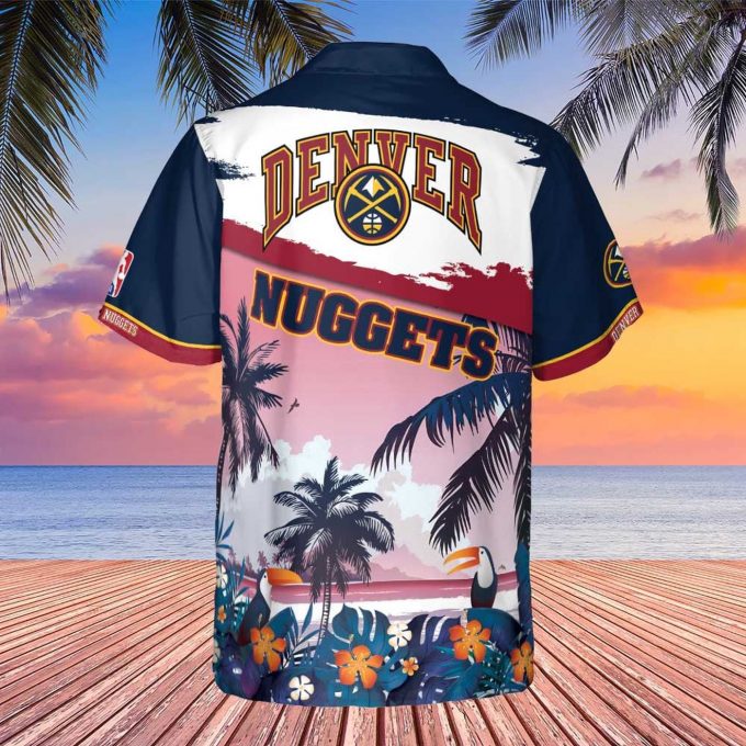 Denver Nuggets Beach Pattern Colorful Print 3D Button 3D Button Hawaiian Shirt Gift for Men Dad Father Gift for Men Dad Father