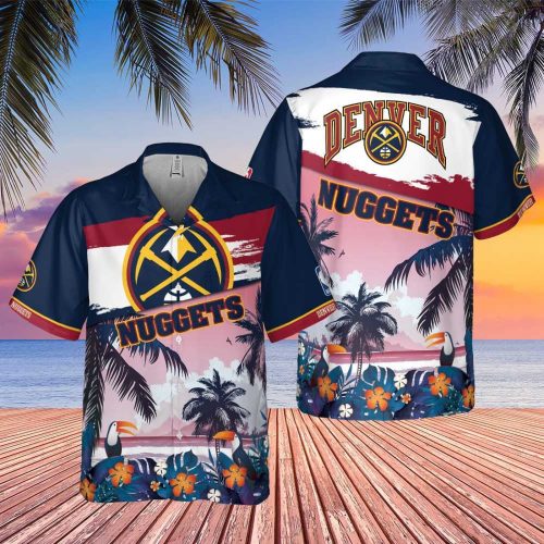 Denver Nuggets Beach Pattern Colorful Print 3D Button 3D Button Hawaiian Shirt Gift for Men Dad Father Gift for Men Dad Father