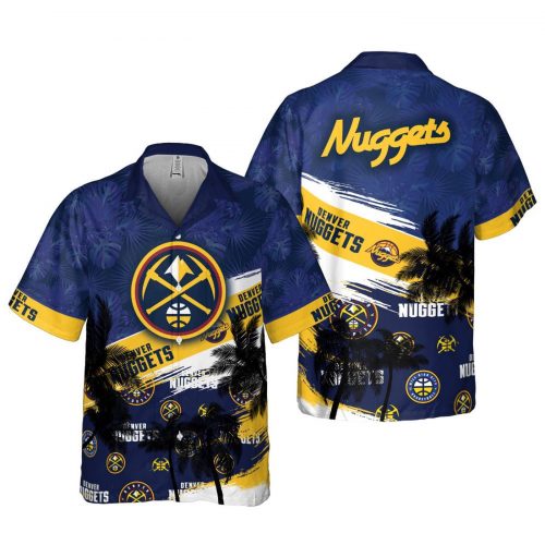 Denver Nuggets Hibiscus Flower And Summer Pattern Print 3D Button 3D Button Hawaiian Shirt Gift for Men Dad Father Gift for Men Dad Father