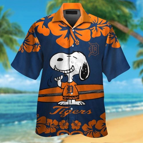 Detroit Tigers Snoopy Short Sleeve Button Up Tropical Aloha 3D Button Hawaiian Shirt Gift for Men Dad Father Set for Men Women Kids