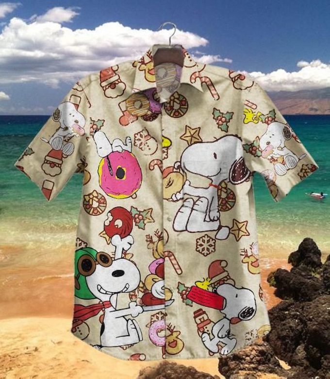 Donuts Snoopy Dog 3D Button Hawaiian Shirt Gift for Men Dad Father