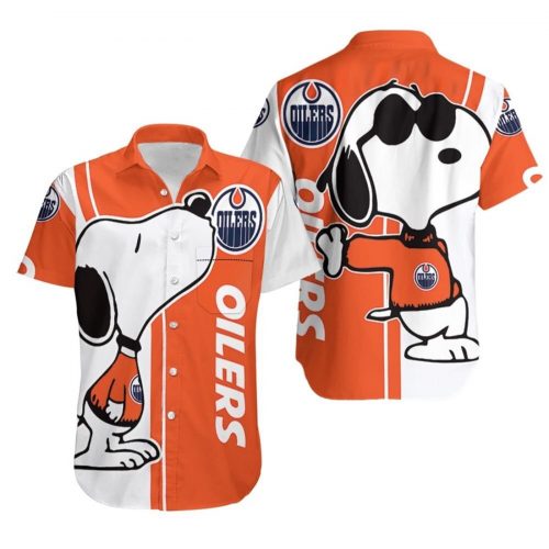 Edmonton Oilers Snoopy Lover All-over Print 3D Button Hawaiian Shirt Gift for Men Dad Father