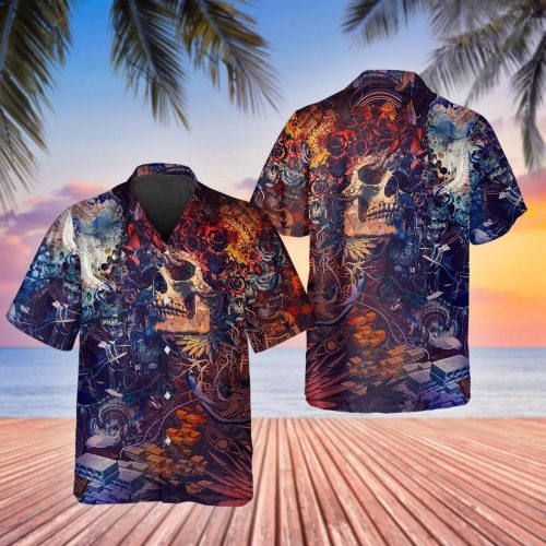 Floral Grateful Dead Skull Hawaiian Shirt Skull & Viking 3D  Clothing Skull Aloha Shirt