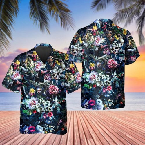 Floral Skull And Snakes Hawaiian Shirt Skull & Viking 3D  Clothing Skull Hawaiian Shirt Gift