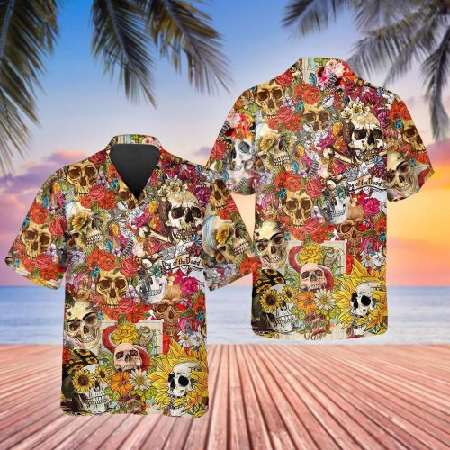 Floral Skull Day Of The Dead Hawaiian Shirt Skull & Viking Aloha Shirt