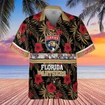 Florida Panthers 2023 Hibiscus Pattern V1 AOP 3D Button 3D Button Hawaiian Shirt Gift for Men Dad Father Gift for Men Dad Father SH1NHFI