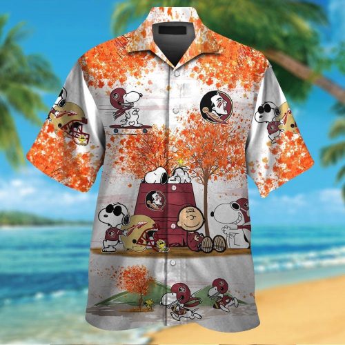 Florida State Seminoles Snoopy Autumn Short Sleeve Button Up Tropical Aloha 3D Button Hawaiian Shirt Gift for Men Dad Father Set for Men Women Kids