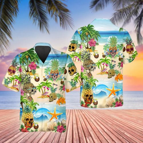 Funny Beach With Pineapple Skull Hawaiian Shirt Skull & Viking 3D  Clothing Skull Aloha Shirt