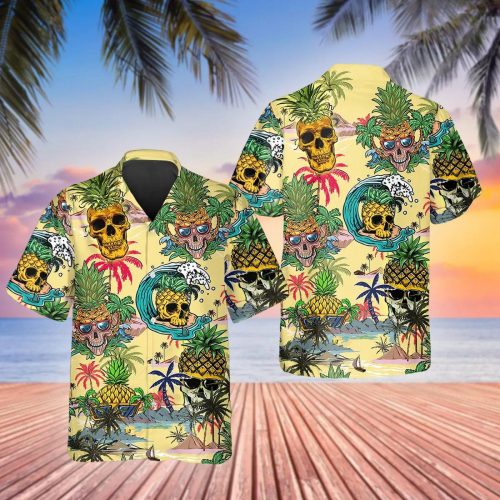 Funny Pineapple Skull Hawaiian Shirt Skull & Viking 3D  Clothing Skull Aloha Shirt