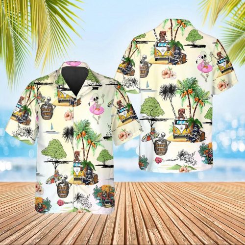 Funny Skull Beach Dancing Hawaiian Shirt Skull & Viking 3D  Clothing