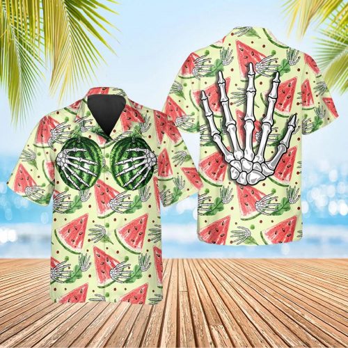 Funny Watermelon Skull Hawaiian Shirt Skull & Viking 3D  Clothing Skull Aloha Shirt
