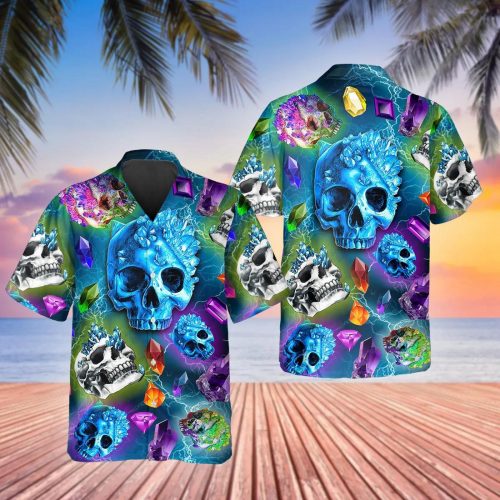 Galaxy Diamond Crystal Skull Hawaiian Shirt Skull & Viking 3D  Clothing Skull Hawaiian Shirt