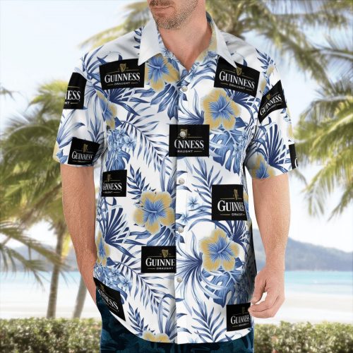 Guinness Hawaiian Shirt Blue & Yellow Hibiscus - Beer Aloha Shirt for Men Women Perfect Beer Lover Gift