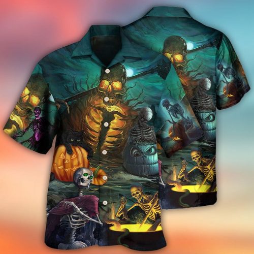 Halloween Skull Dark Scary Pumpkin Hawaiian Shirt