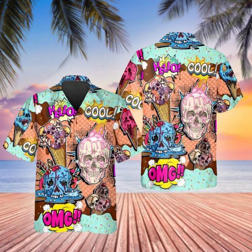 Halo Cool Skull Hawaiian Shirt Skull & Viking 3D  Clothing Skull Aloha Shirt