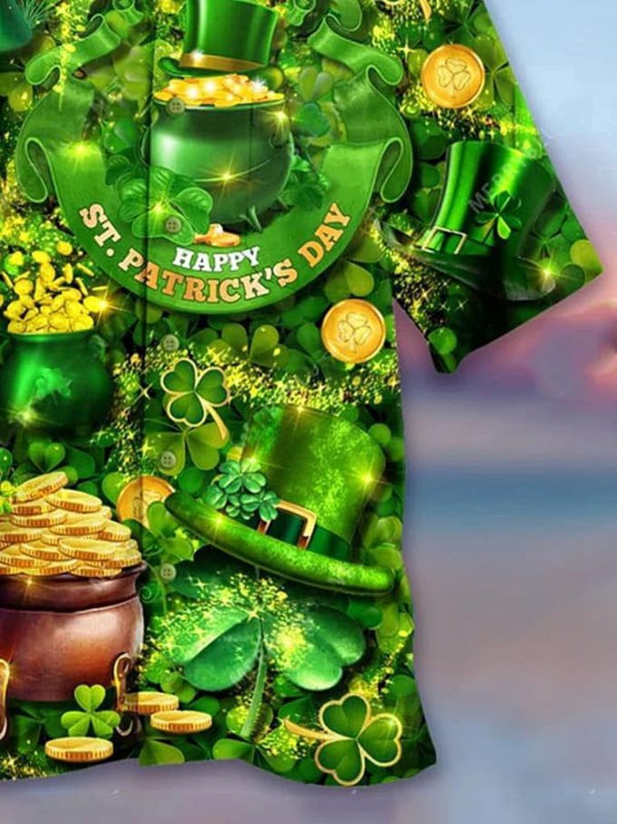 Happy St. Patrick’s Day Hawaiian Shirt – Men’s Casual Happy St. Patrick’s Day Hawaiian Shirt