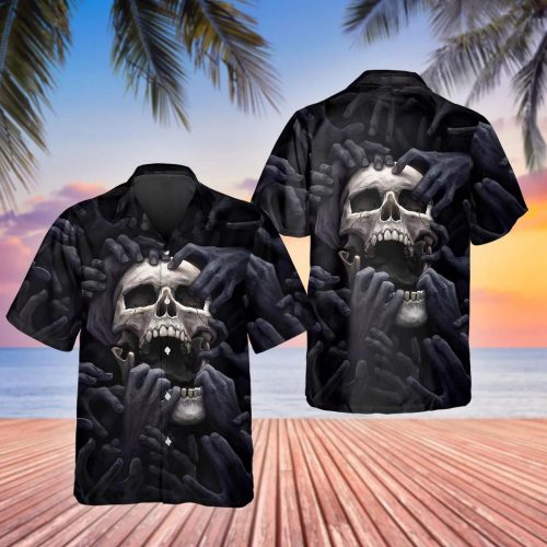 Horror Skull Nightmare Hawaiian Shirt Skull & Viking 3D  Clothing Skull Aloha Shirt