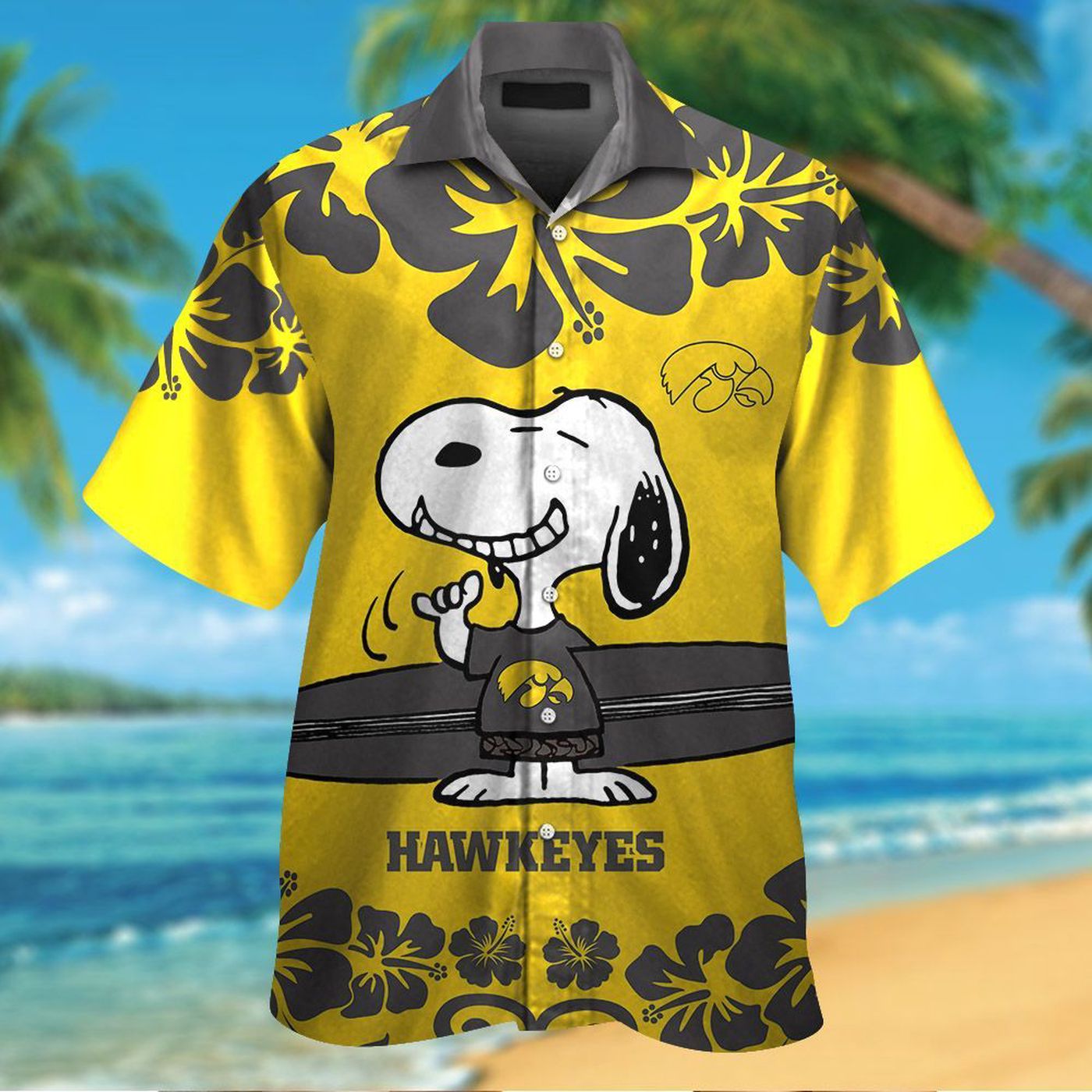 Iowa Hawkeyes & Snoopy 3D Button Hawaiian Shirt Gift for Men Dad Father Iowa Hawkeyes & Snoopy 3D Button Hawaiian Shirt Gift for Men Dad Father