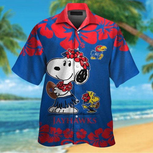Kansas Jayhawks & Snoopy 3D Button Hawaiian Shirt Gift for Men Dad Father #2