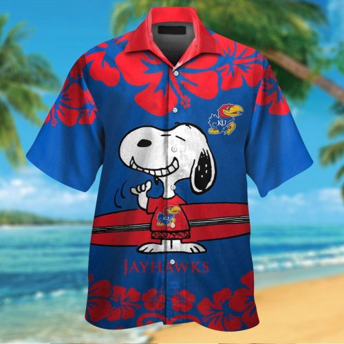 Kansas Jayhawks & Snoopy 3D Button Hawaiian Shirt Gift for Men Dad Father