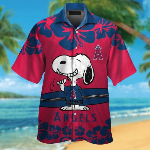 Los Angeles Angels & Snoopy 3D Button Hawaiian Shirt Gift for Men Dad Father