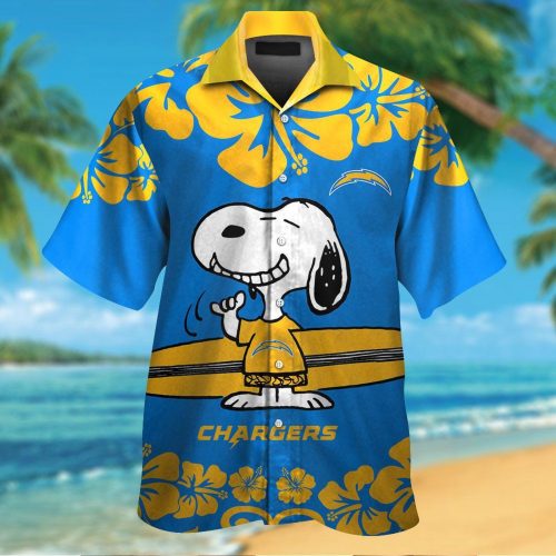 Los Angeles Chargers & Snoopy 3D Button Hawaiian Shirt Gift for Men Dad Father #2