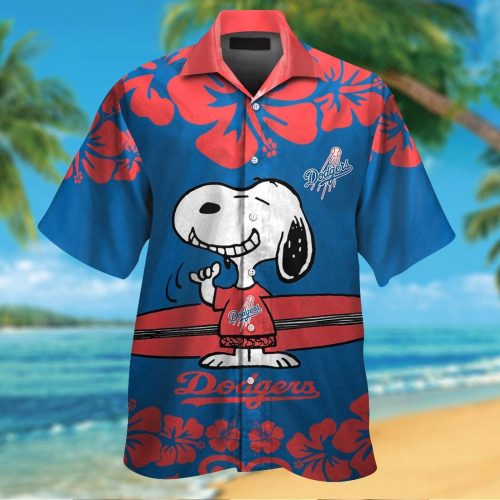 Los Angeles Dodgers Snoopy Short Sleeve Button Up Tropical Aloha 3D Button Hawaiian Shirt Gift for Men Dad Fathers For Men Women Mlb