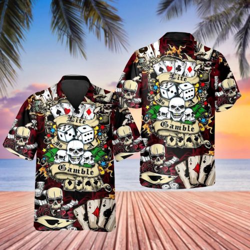 Lucky Dice Spades Gambling Skull Hawaiian Shirt Skull & Viking 3D  Clothing Skull Aloha Shirt