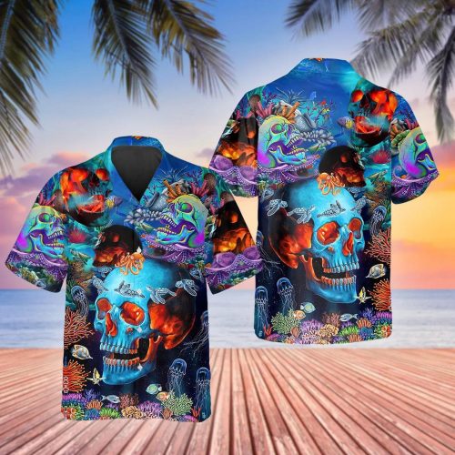 Marine Vibe Skull Art Hawaiian Shirt Skull & Viking 3D  Clothing Skull Aloha Shirt