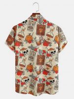 Mens Retro Drink Tiki Skull Print Shirt – Casual Hawaiian Aloha Shirt