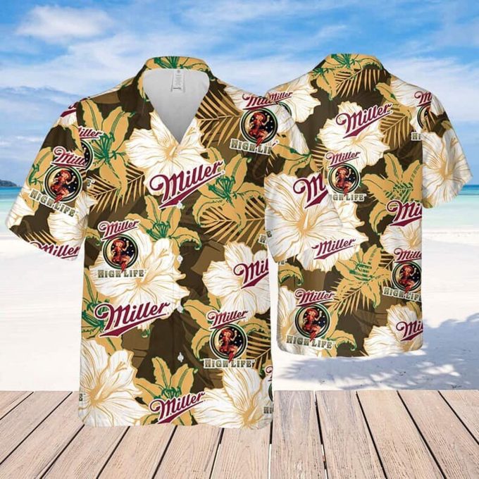 Miller High Life Hawaiian Shirt: Floral Pattern Beer Lover Gift for Summer Vacation