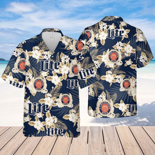 Miller Lite Hawaiian Shirt: Flower Pattern & Beer-Inspired Design
